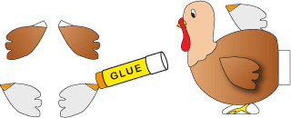 Glue wings on turkey