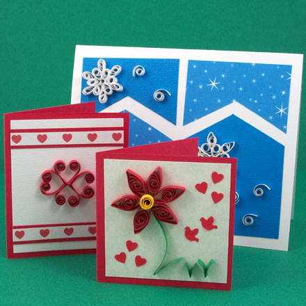 Greeting card and gift cards decorated with quilling