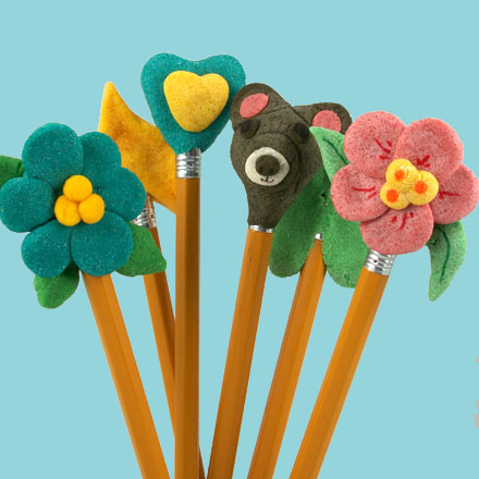 Pencil toppers made with homemade modeling dough