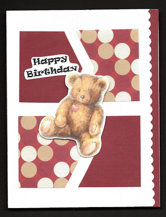 Four patch greeting card with teddy bear embellishment