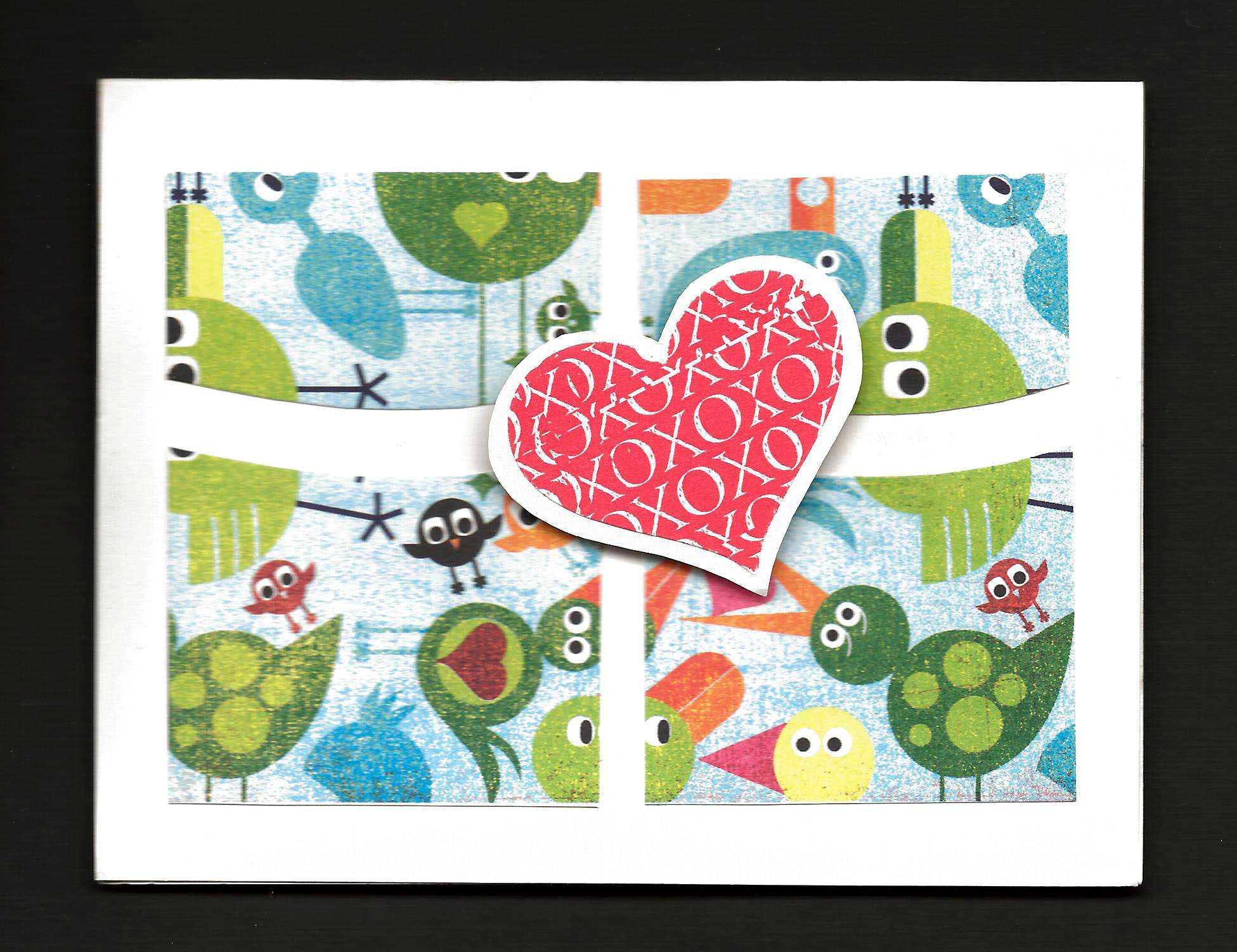 Four patch greeting card with heart embellishment