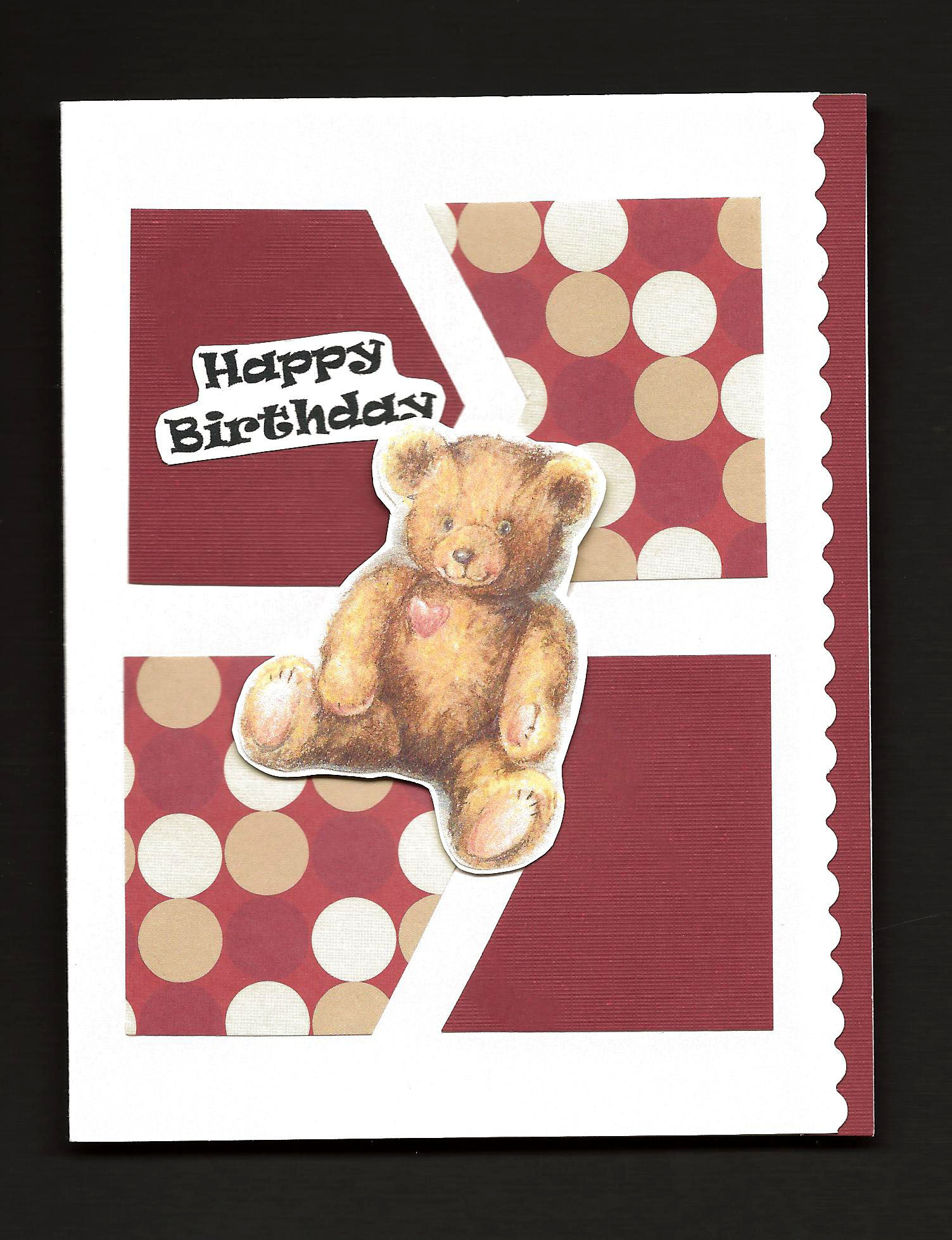 Four patch greeting card with teddy bear embellishment