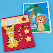 Cards featuring colored jungle appliqués