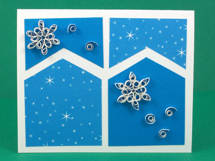 Four-patch card with snowflake quilling