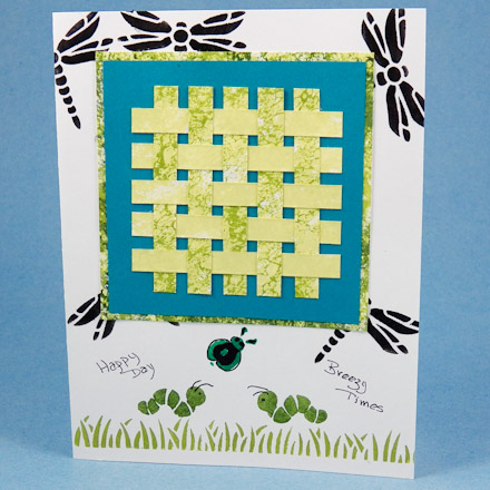 Sponged paper card with woven square