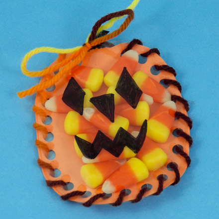 Sew-a-Pumpkin Halloween favor with variegated yarn