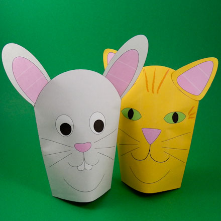 Simple Paper Mitt Hand Puppets - rabbit and cat