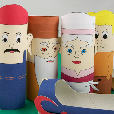 Toilet Paper Tube Puppets with sled prop